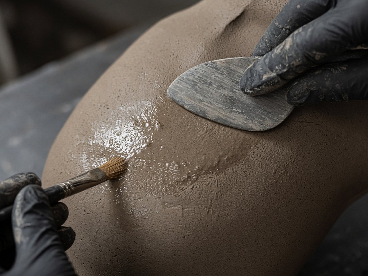 Smoothing clay with a rib tool